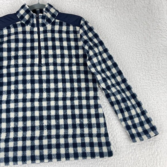 Talbots Petites Blue White Check Print Fleece Zip Up Sweater Womens Size PM - Picture 5 of 10